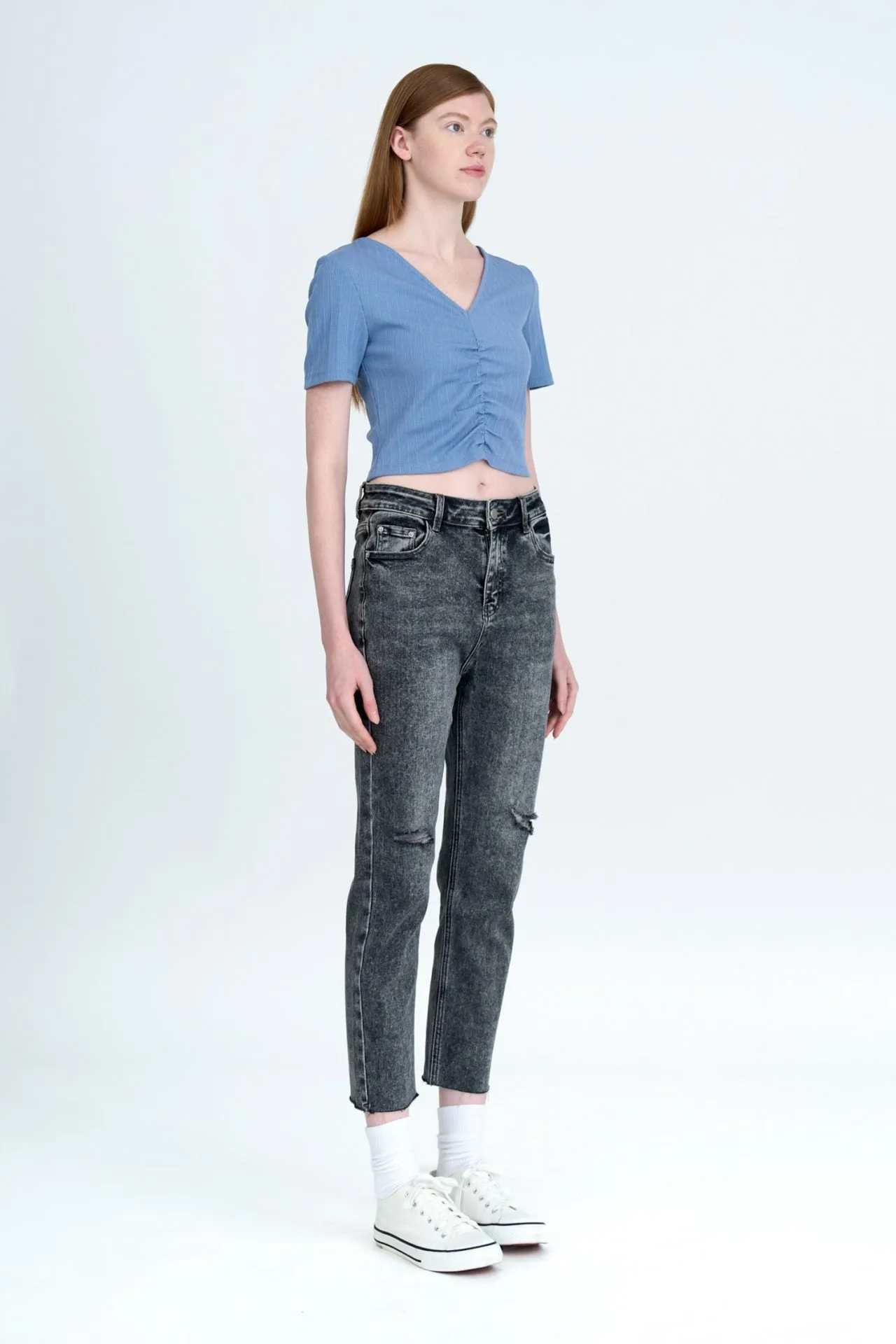 Parent Style Trendy Breathable Ripped Slim Fit Jeans