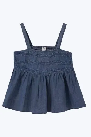 Modern Minimalist Stretch Pin-Tuck Blouse - Denim
