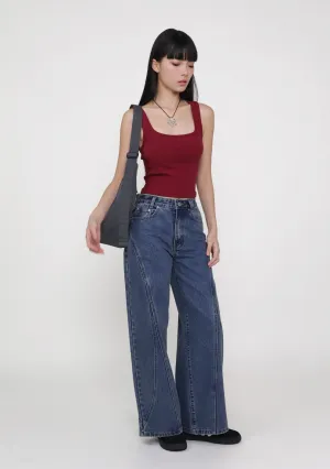Style Appropriate Jake Topstitch Wide Leg Denim Jeans