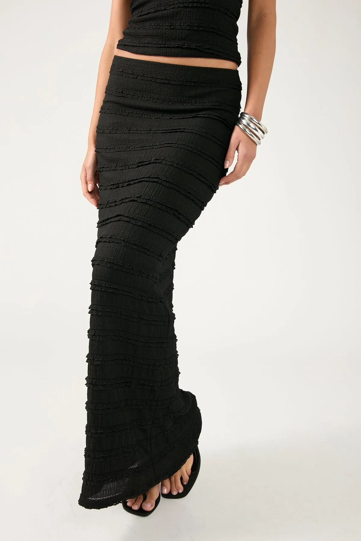 Perfect Stranger Frilly Astra Maxi Skirt Black Pastel tone