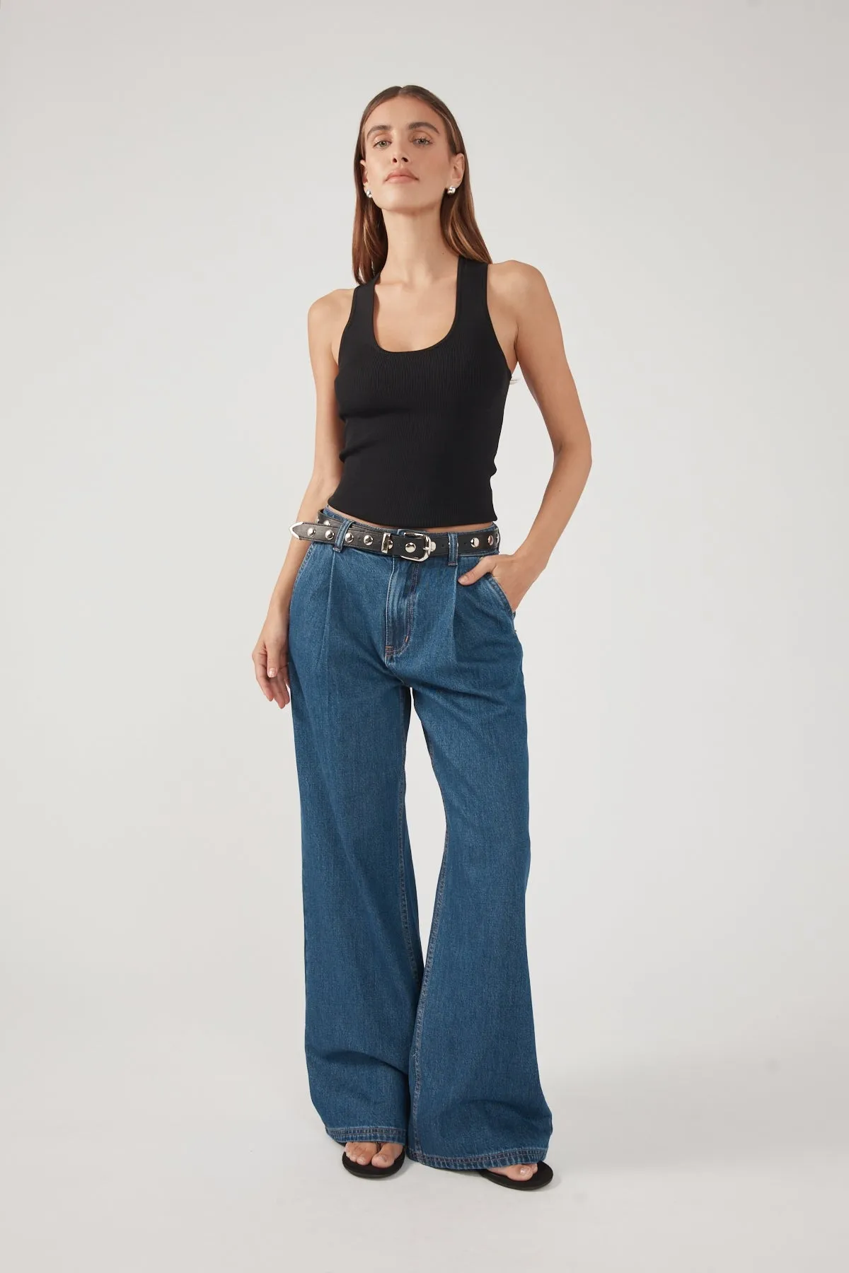 Quick Pick Perfect Stranger High Rise Pleated Jean Deep Blue Denim