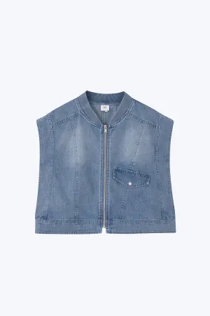 Modern Minimalist Creative Look Home Comfort Denim Asymmetric Cropped Jacket - Denim