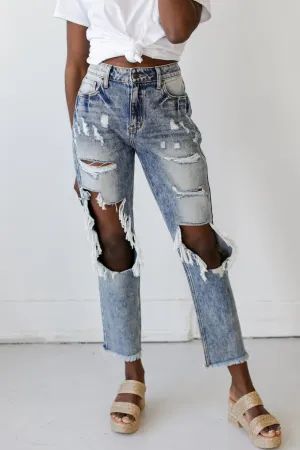 Move With Ease Beach Day Versatile Soft Emmy High Waist Distressed Boyfriend Jeans