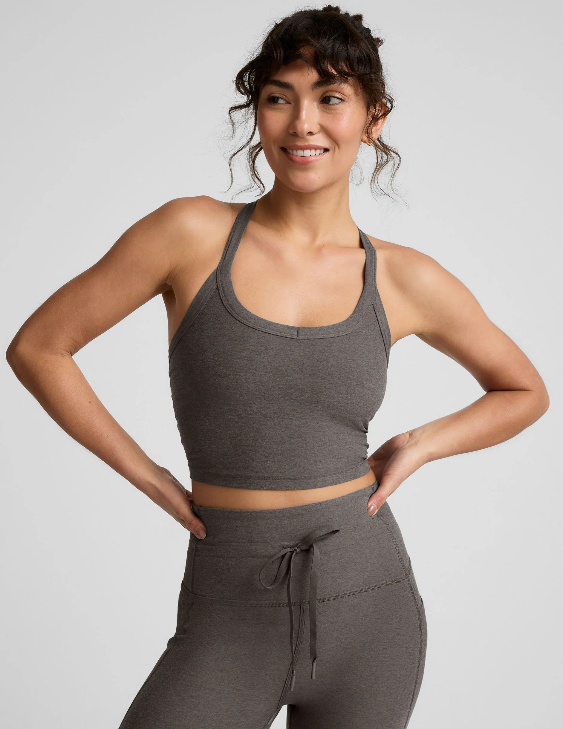 Anti Slip Shoulder Straps Anti Pill Fabric Spacedye On The Up Cropped Tank