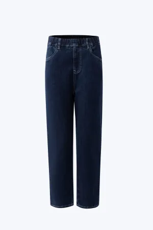 Double Stitched Seams Denim Pull-Up Jeans - Dark Denim