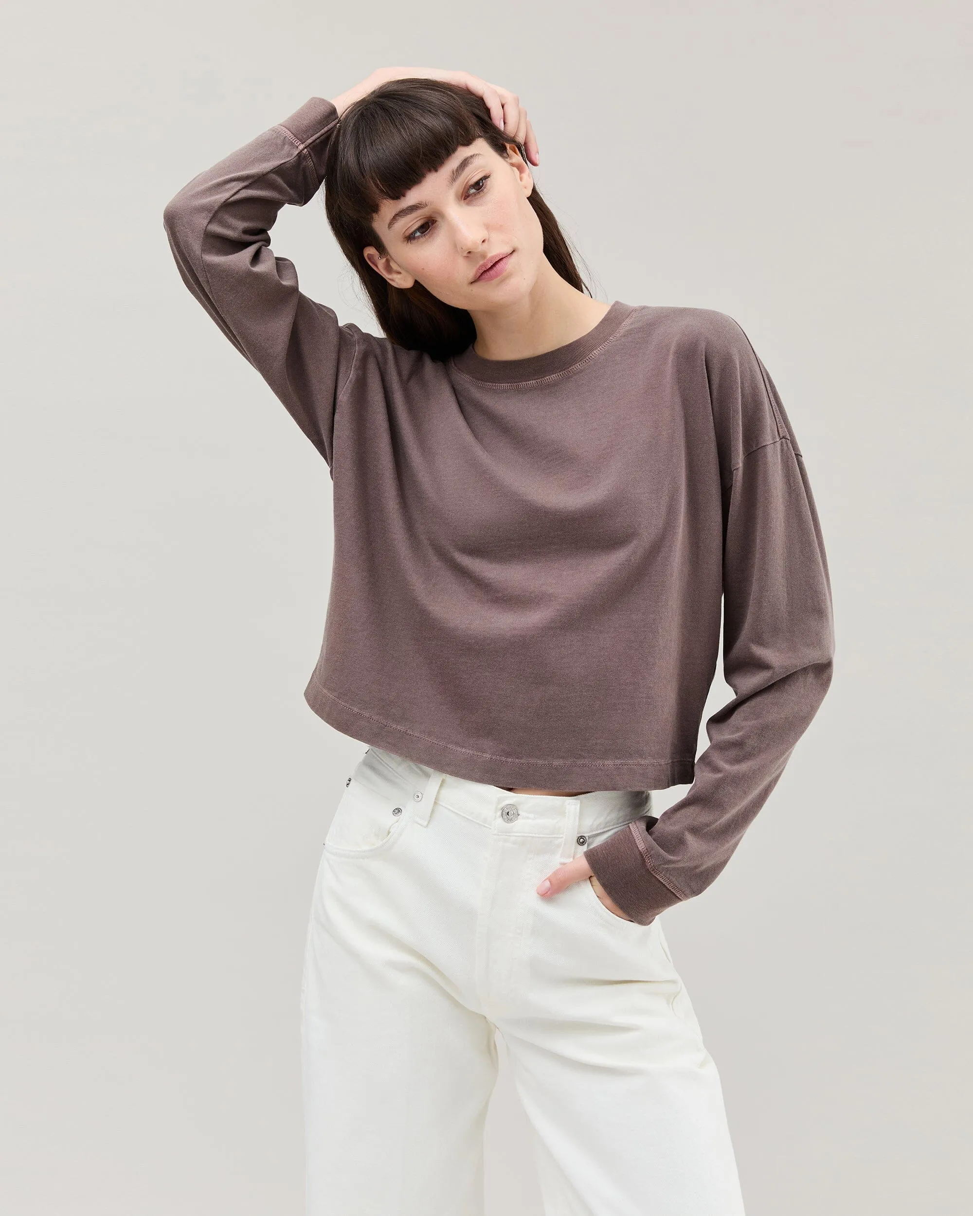 Women's Relaxed Crop Long Sleeve Tee Breathable mesh inserts