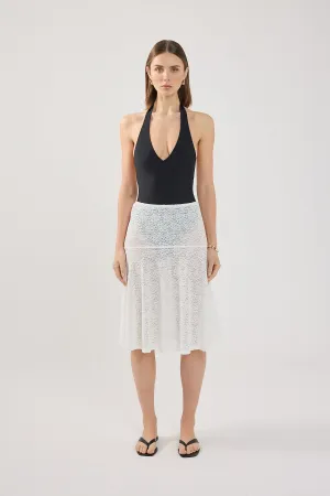 Simple Layer Sleek Flow Perfect Stranger Loretta Lace Midi Skirt White