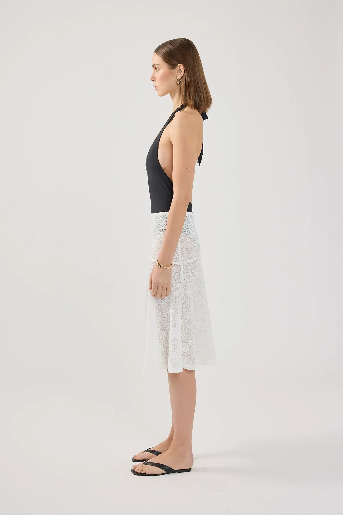 Perfect Stranger Loretta Lace Midi Skirt White All Day Fit Fall Favorite