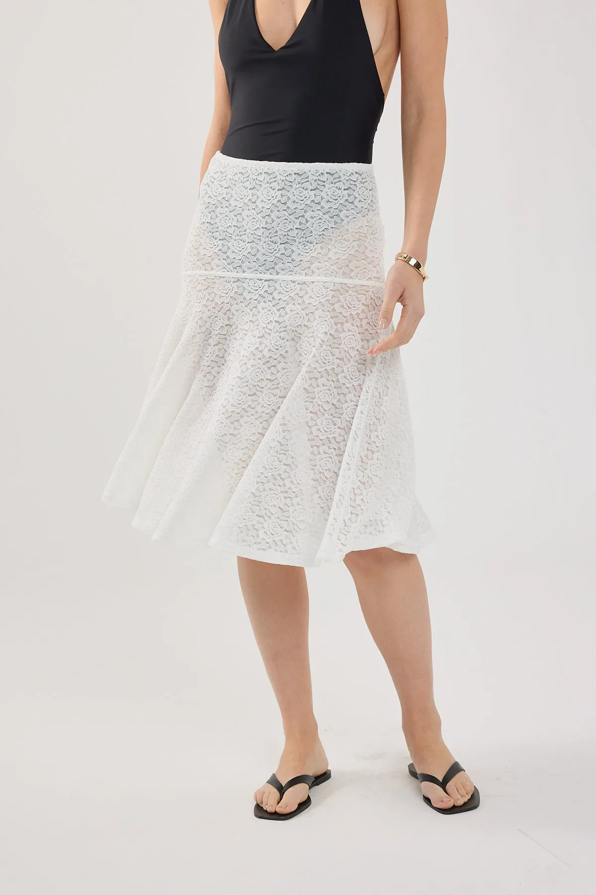 Young adult Button Details Perfect Stranger Loretta Lace Midi Skirt White