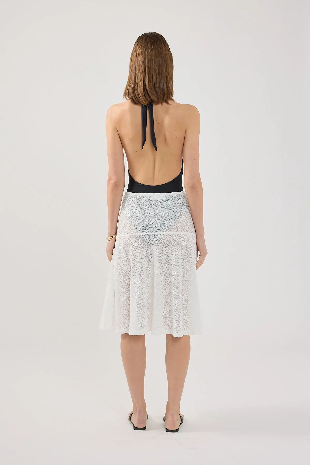Perfect Stranger Loretta Lace Midi Skirt White Polished Touch Hand Stitched