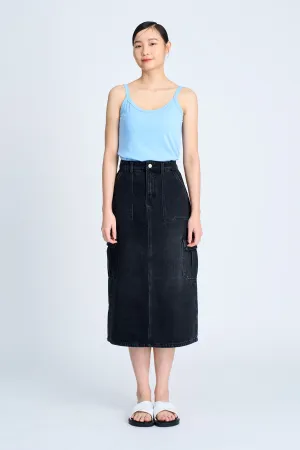 Denim Cargo Skirt - Black [AT] Wearable Piece Holiday Vibes Date Night Lightweight