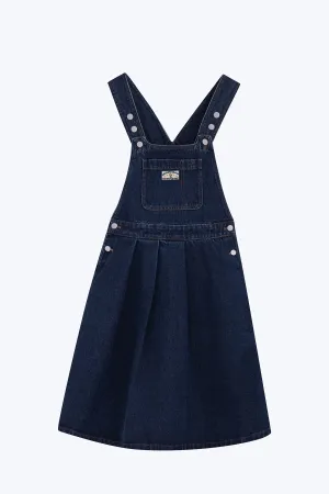 Comfortable Edge Denim Flared Dungaree Dress - Dark Denim