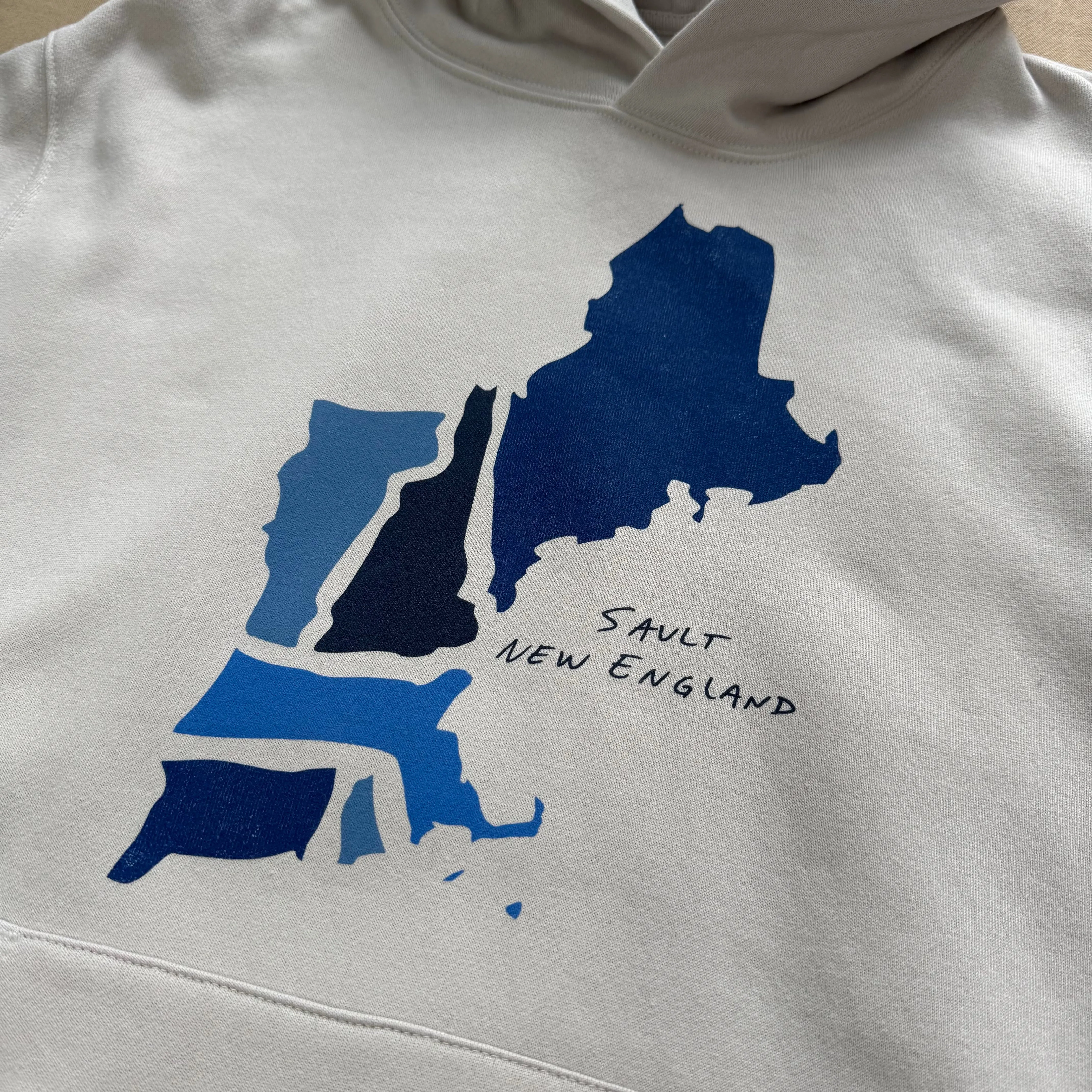 Solid Color Blue New England States Hoodie, Dust