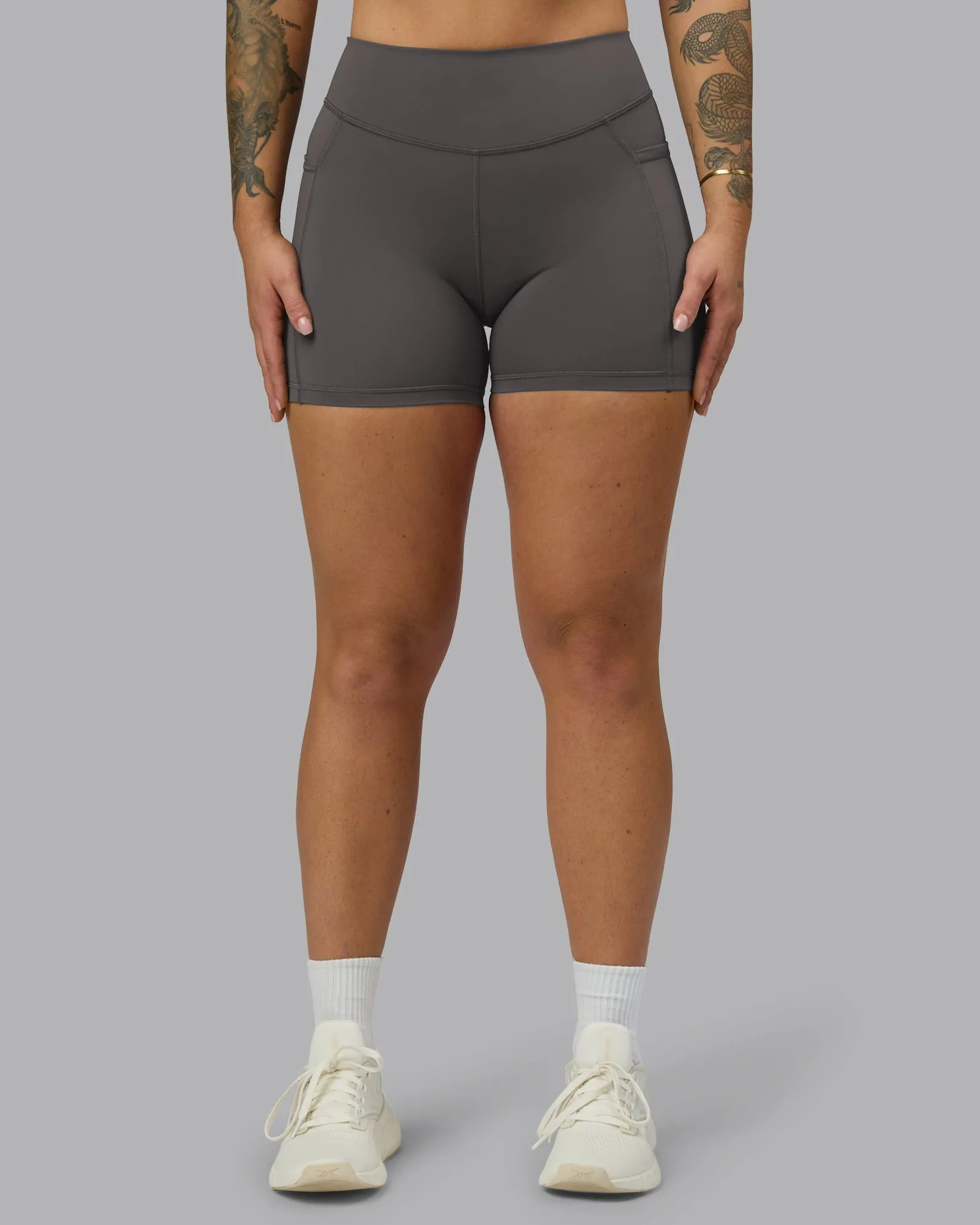 Elite High-Rise 4" Short Pockets - Dark Storm fresh start Double Layered Hem