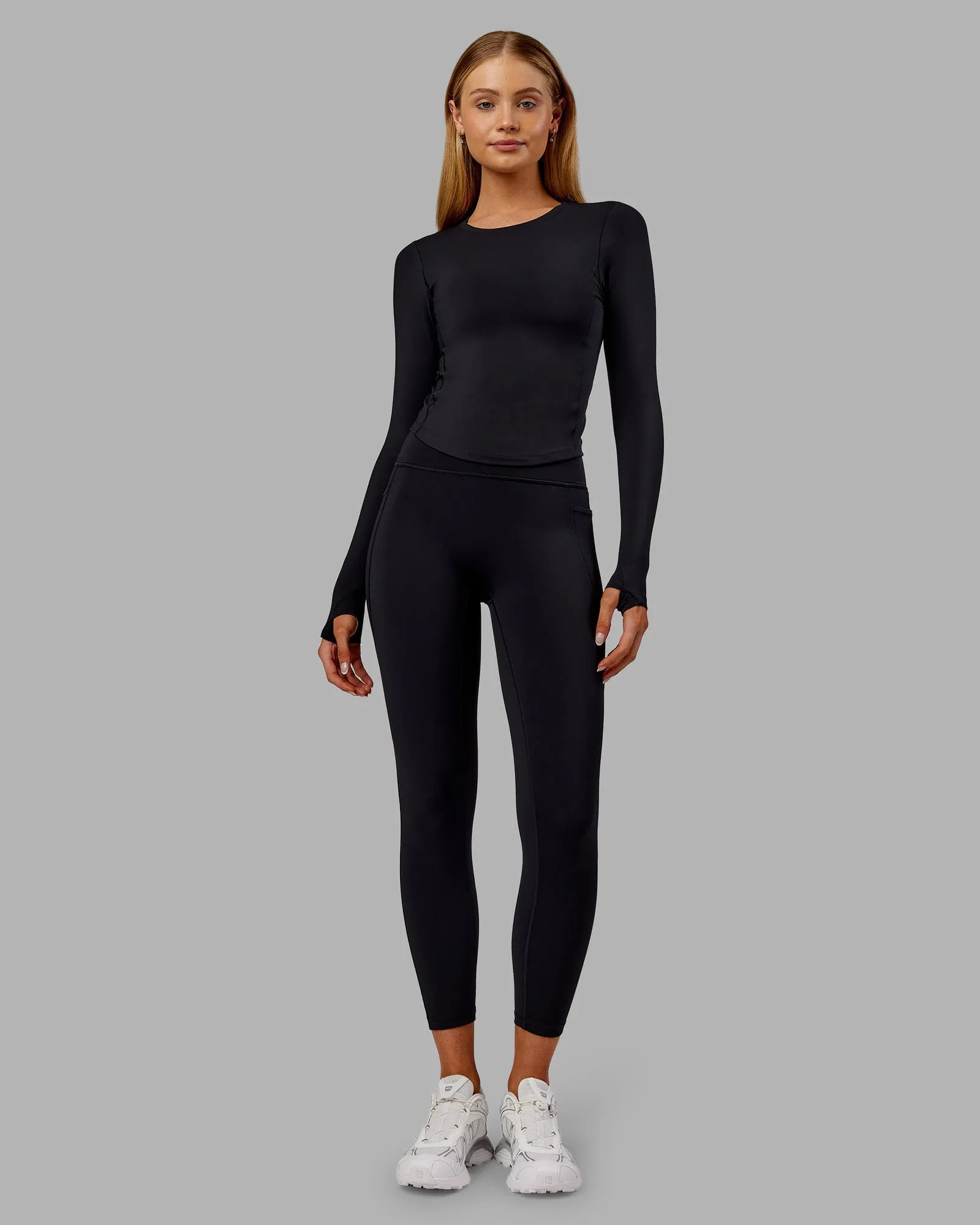 Eco Friendly Gym Workout Fusion Thermal Ultra High-Rise 7/8 Legging Pockets - Black