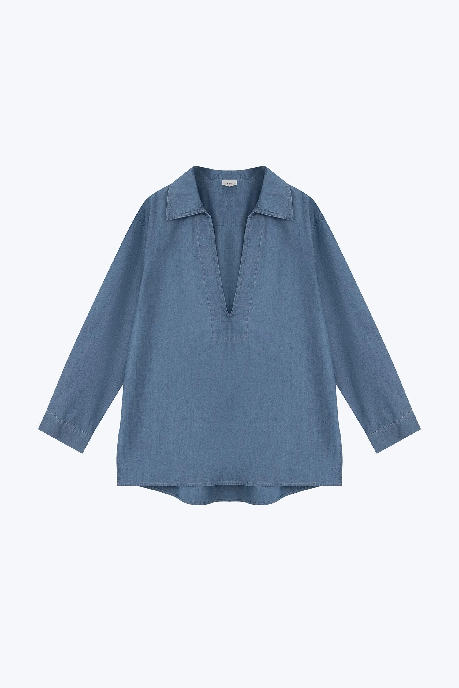 Eco Friendly Lightweight Modern Denim Long Sleeve Blouse - Denim