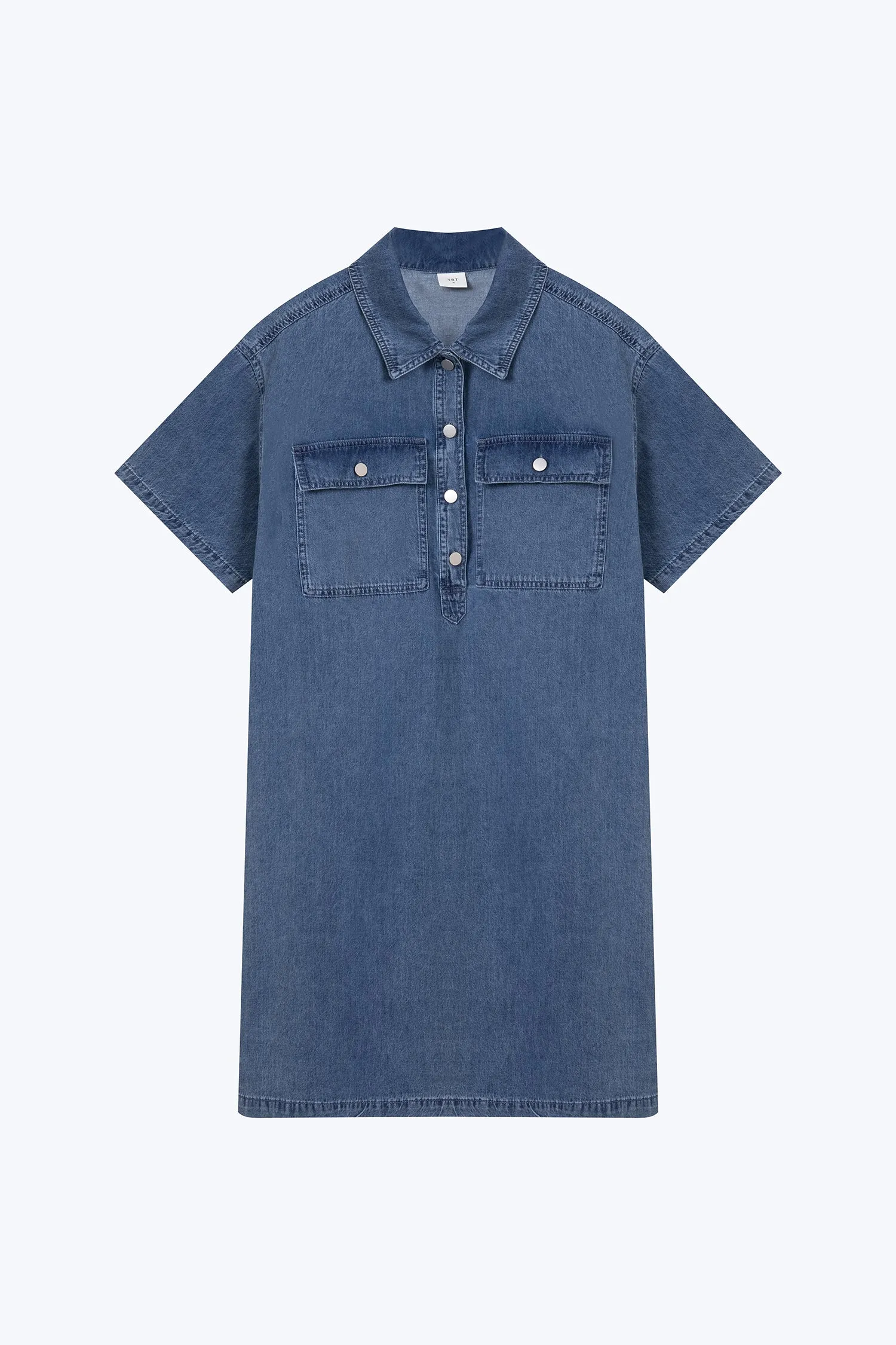 Eco Friendly Date Night Trend Neutral Denim Patch Pocket Dress - Denim