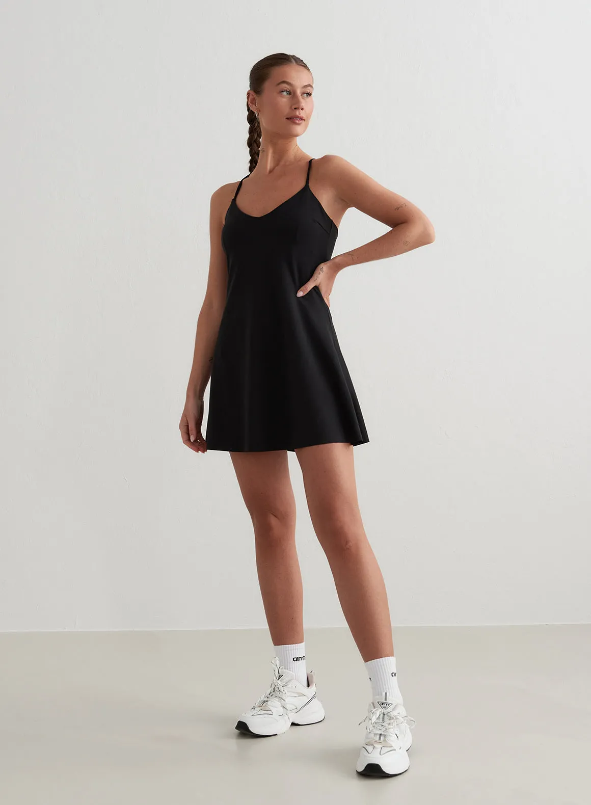 Black Sense Strap Dress high contrast