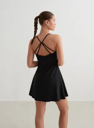 Tiered Design Black Sense Strap Dress