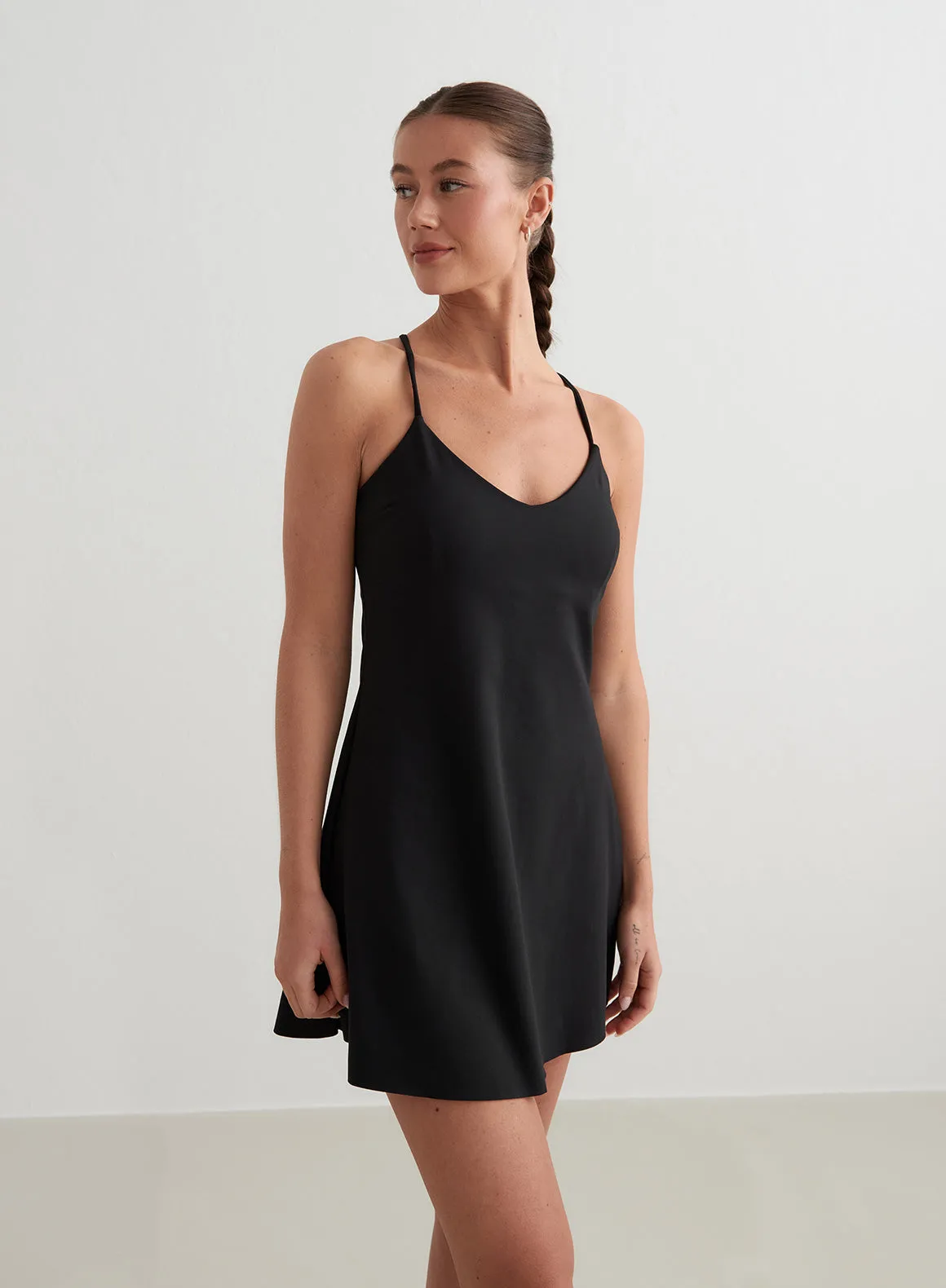 Soft Focus High Density Weave Black Sense Strap Dress