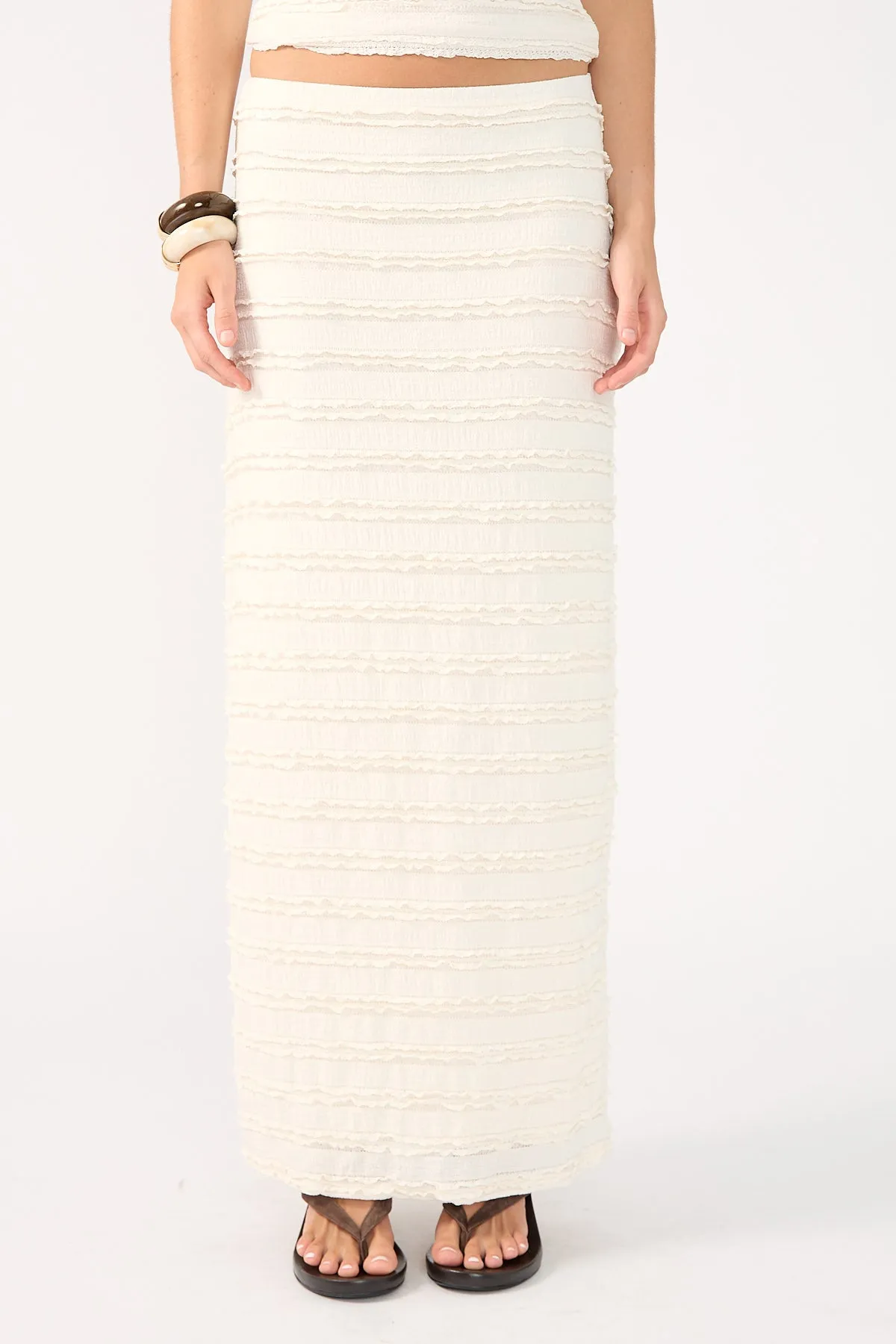 City Wear Oversized style Perfect Stranger Frilly Astra Maxi Skirt Cream