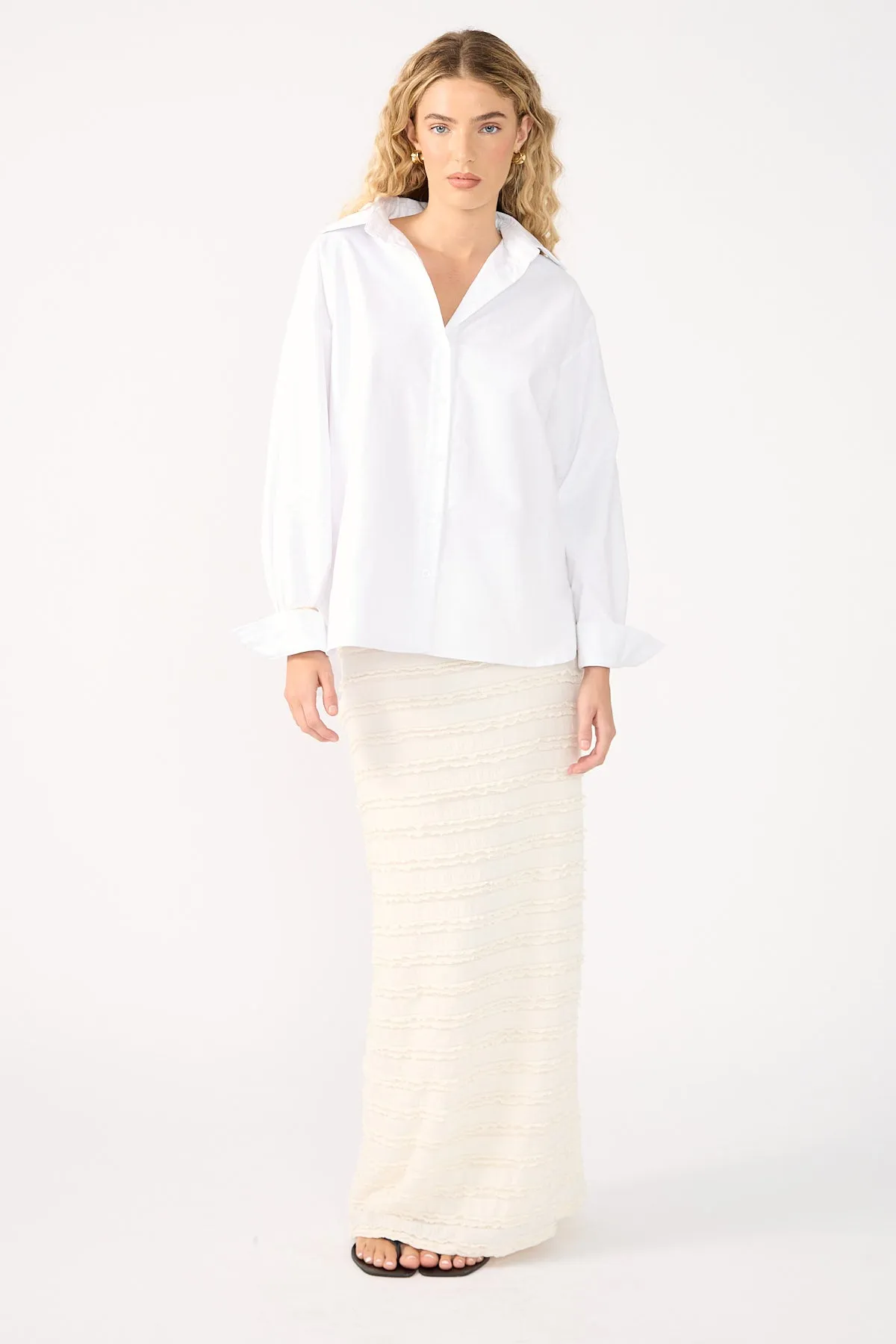 Embossed Detail Perfect Stranger Frilly Astra Maxi Skirt Cream