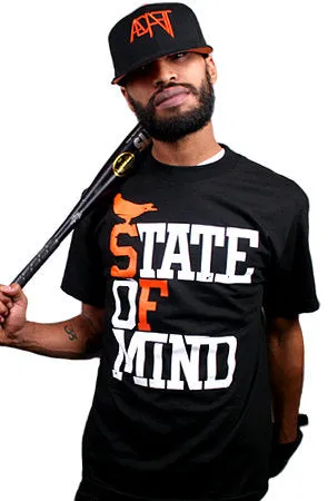 State of Mind (Men's Black/Orange Tee) Light Fashion Casual Layering