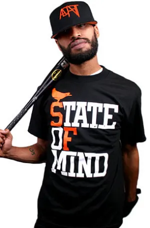 State of Mind (Men's Black/Orange Tee) Light Fashion Casual Layering