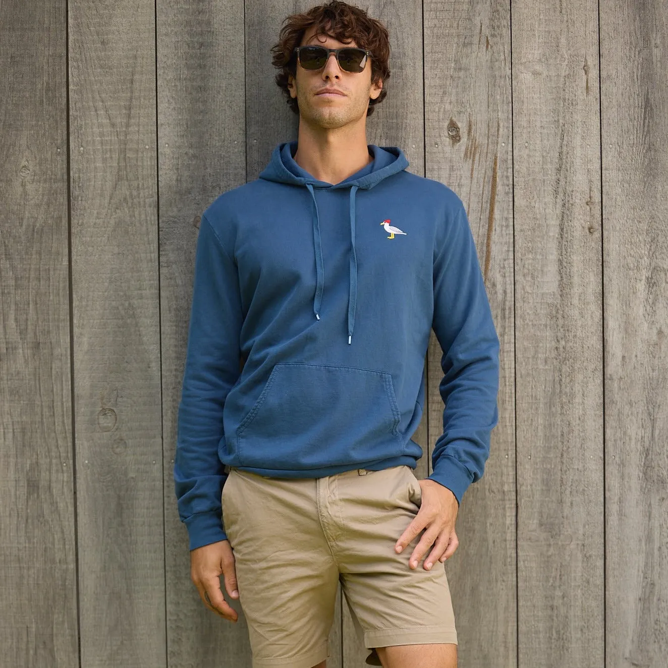 Embroidered Seagull Pullover Hoodie, Blue Steel Tailored Fit