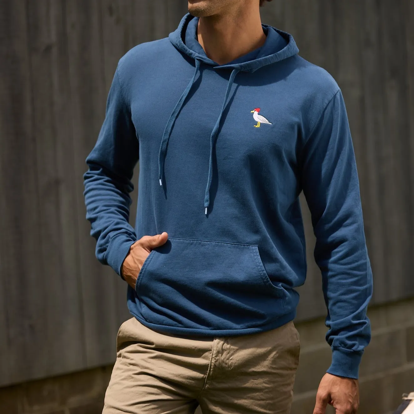 Embroidered Seagull Pullover Hoodie, Blue Steel Versatile Hoodie Trendy