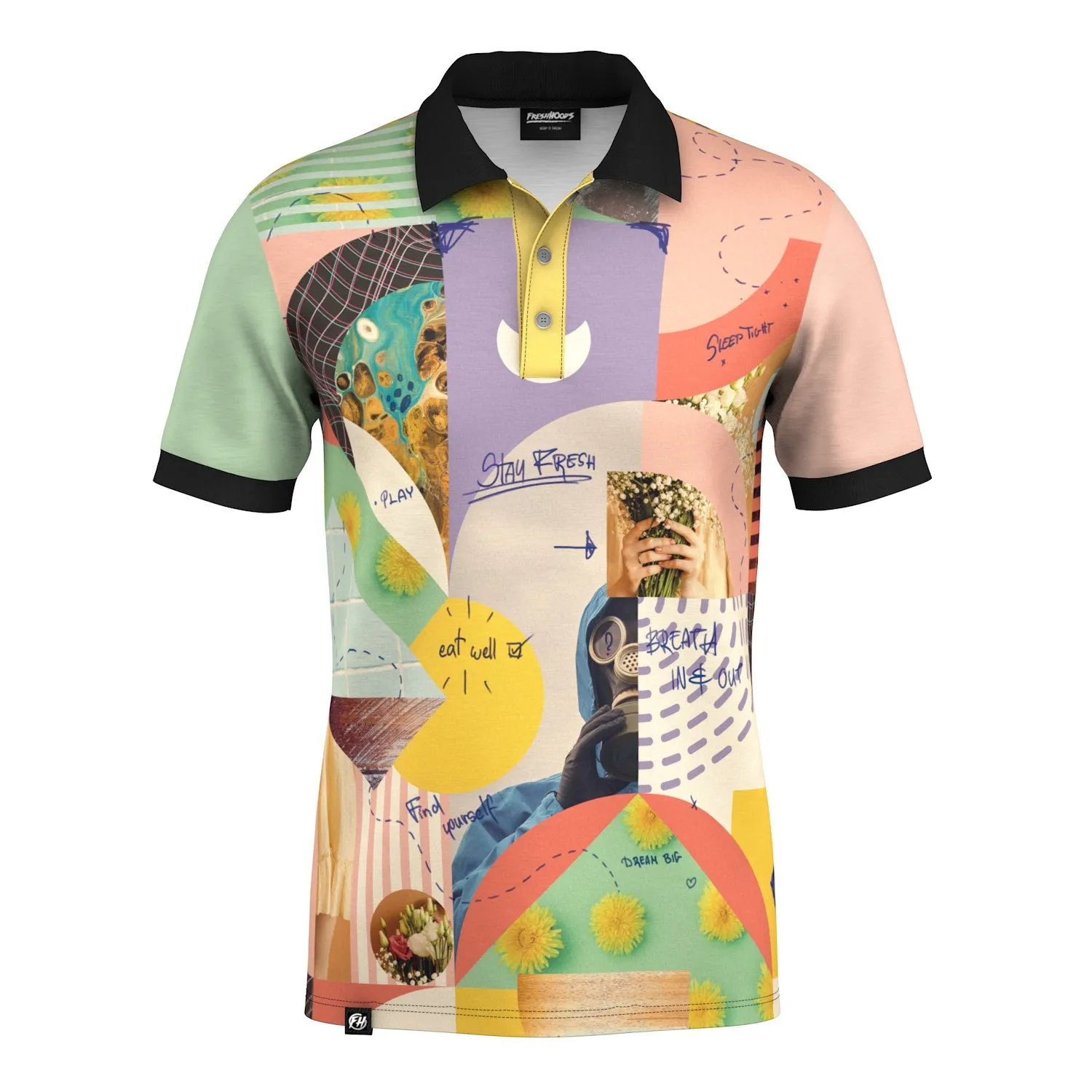 Glitch Collage Polo Shirt Breathable Stretch