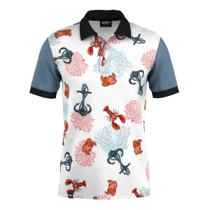 Smooth Flatlock Seams Lobster Pattern Polo Shirt