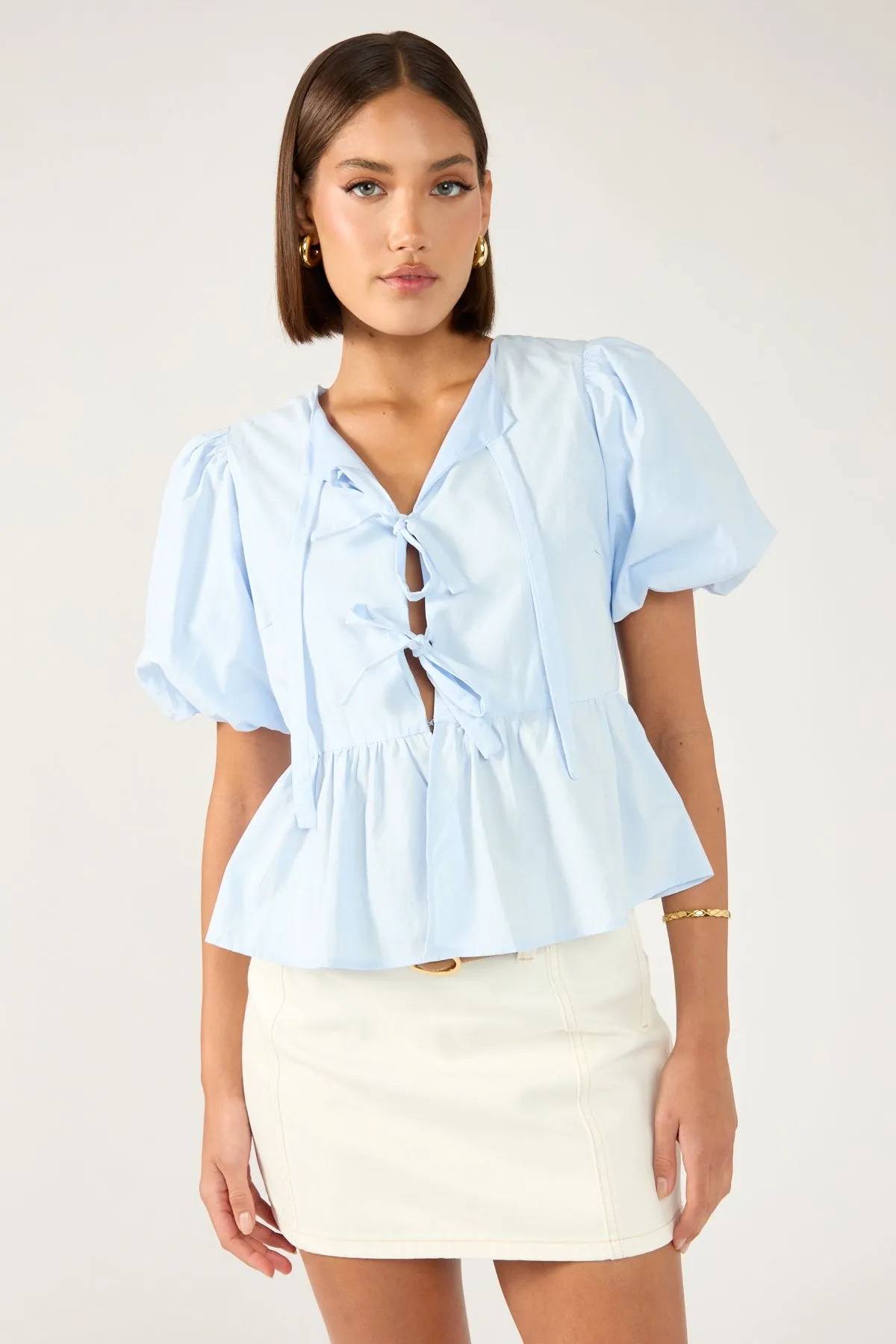 Perfect Stranger Mika Denim Mini Skirt Cream Crisscross Details Sustainable Fabric