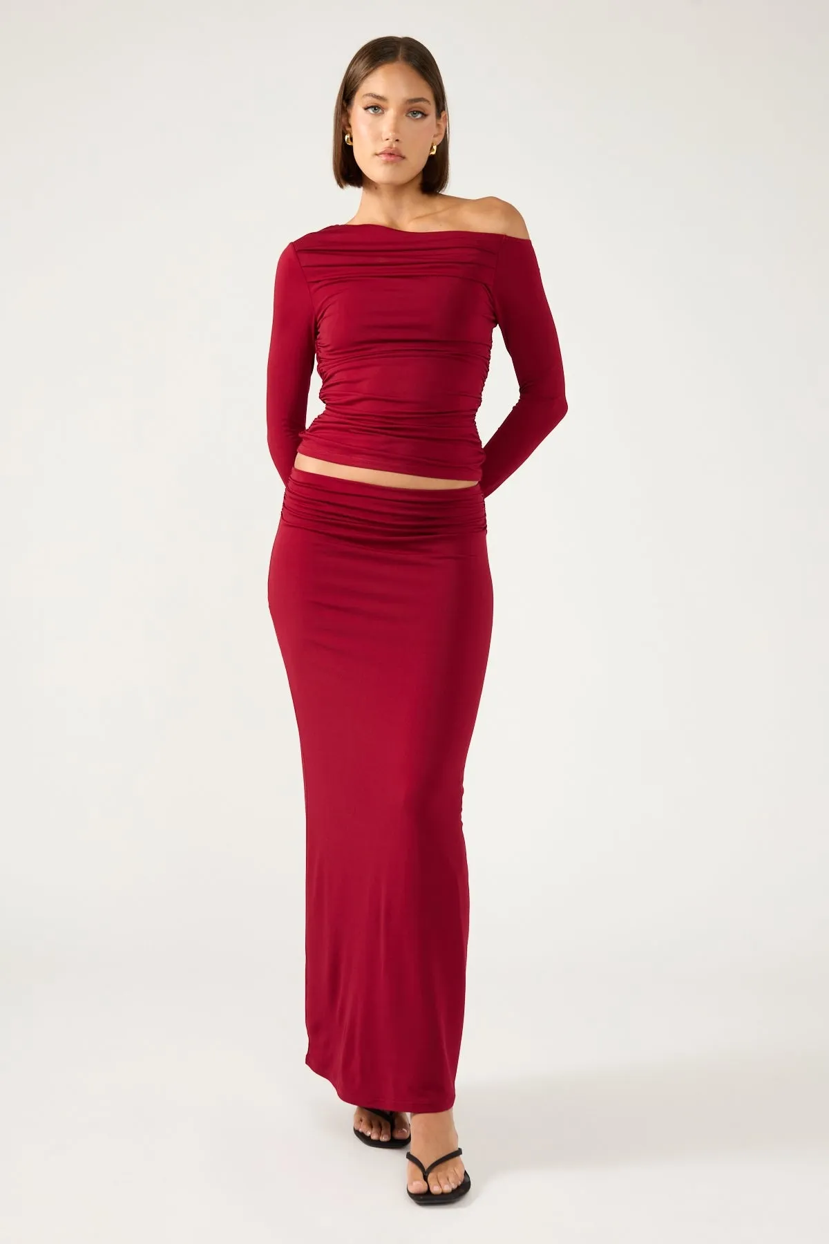 Perfect Stranger Rosh Maxi Skirt Burgundy Secure Closure Timeless Piece