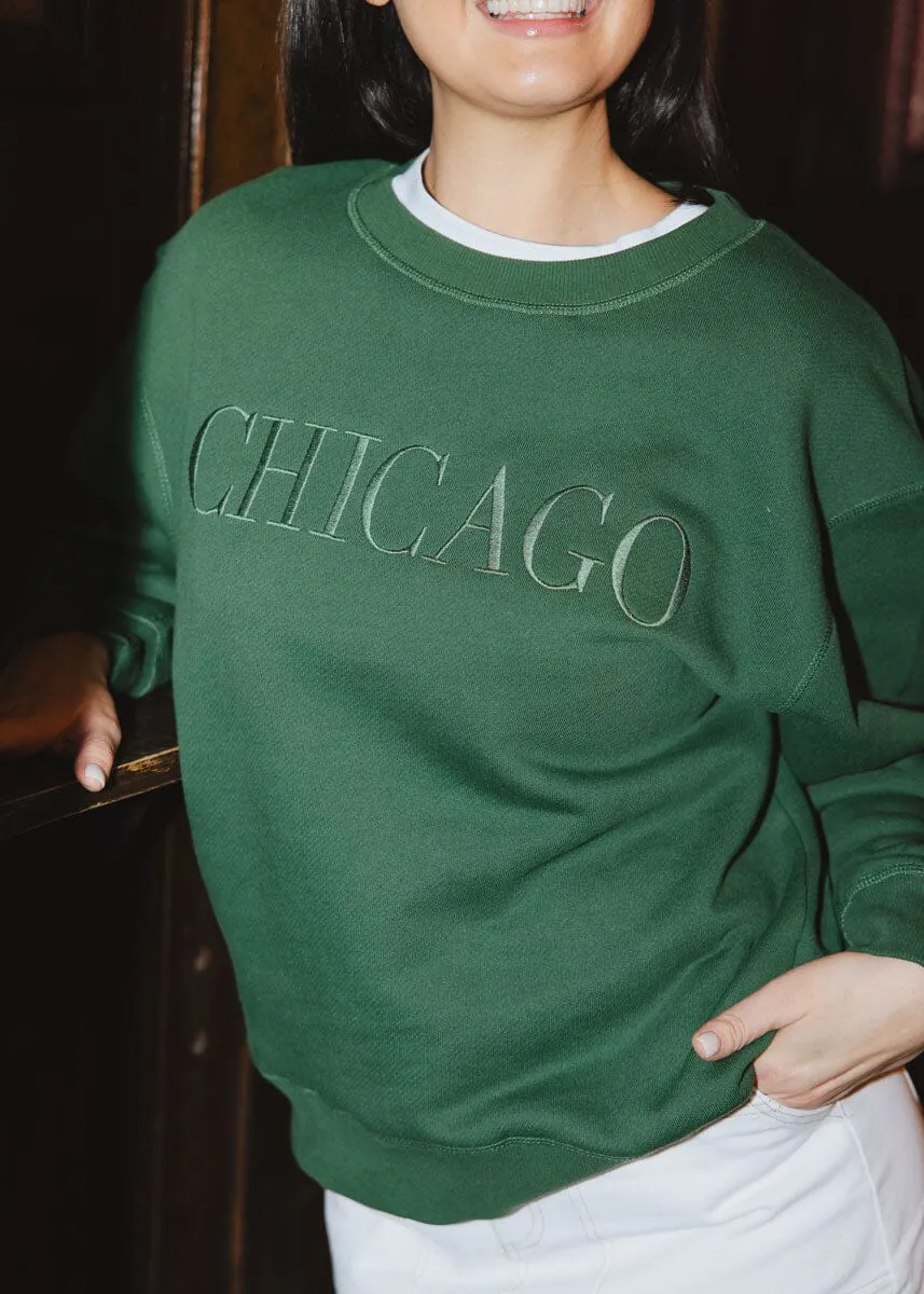 Vacation Style product mountain adventure spirit Chicago Embroidered Sweatshirt - Green