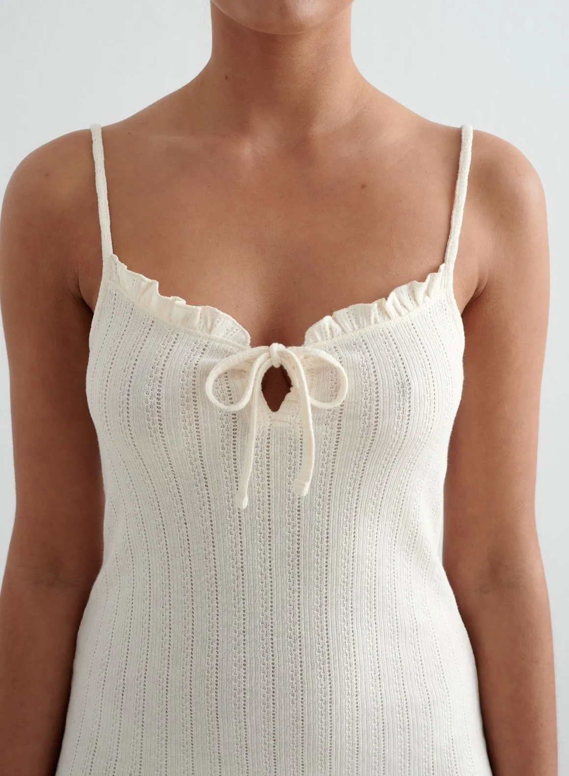 Almond Pointelle Mini Dress Split hem