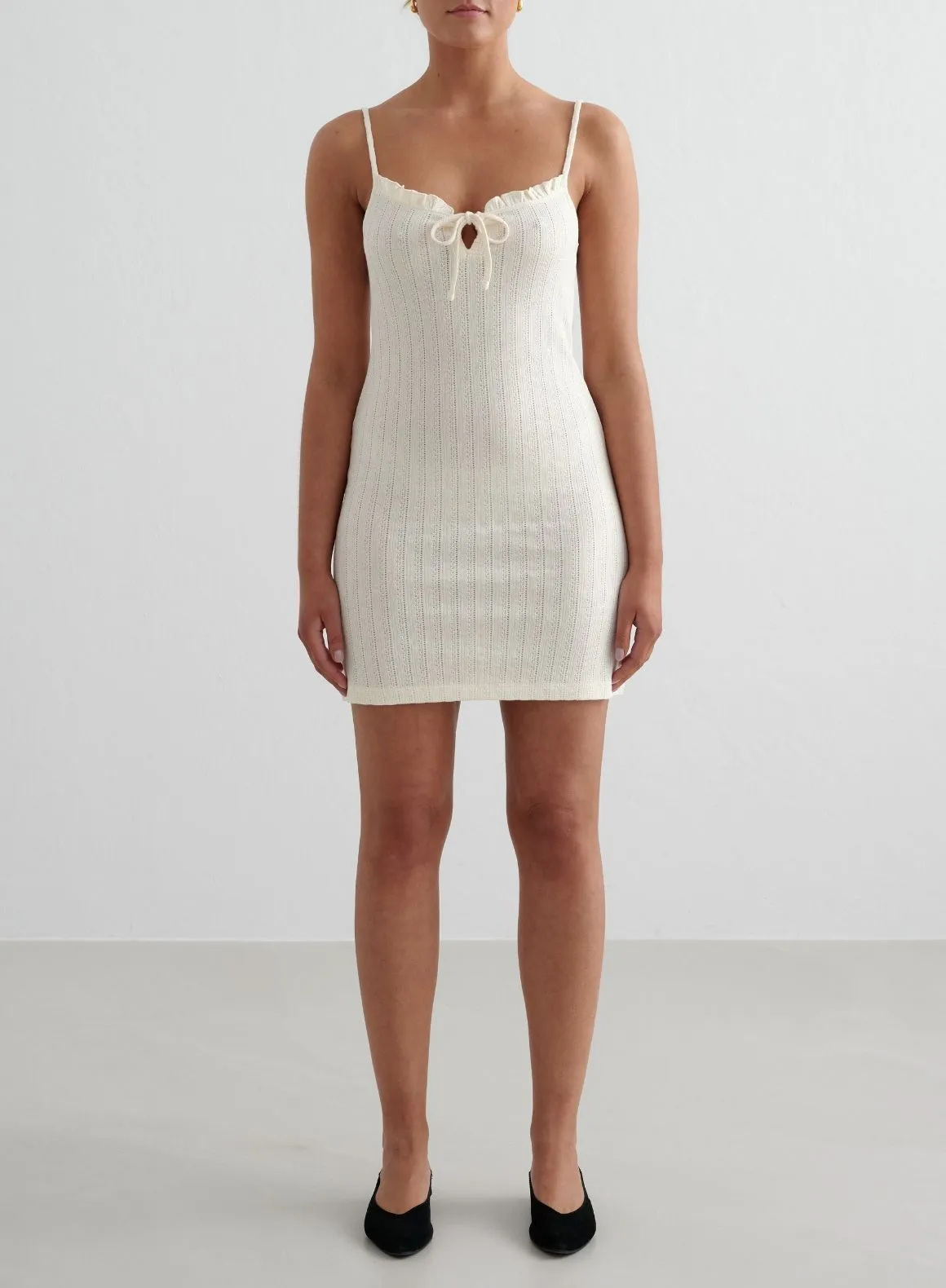 One size fits most Almond Pointelle Mini Dress
