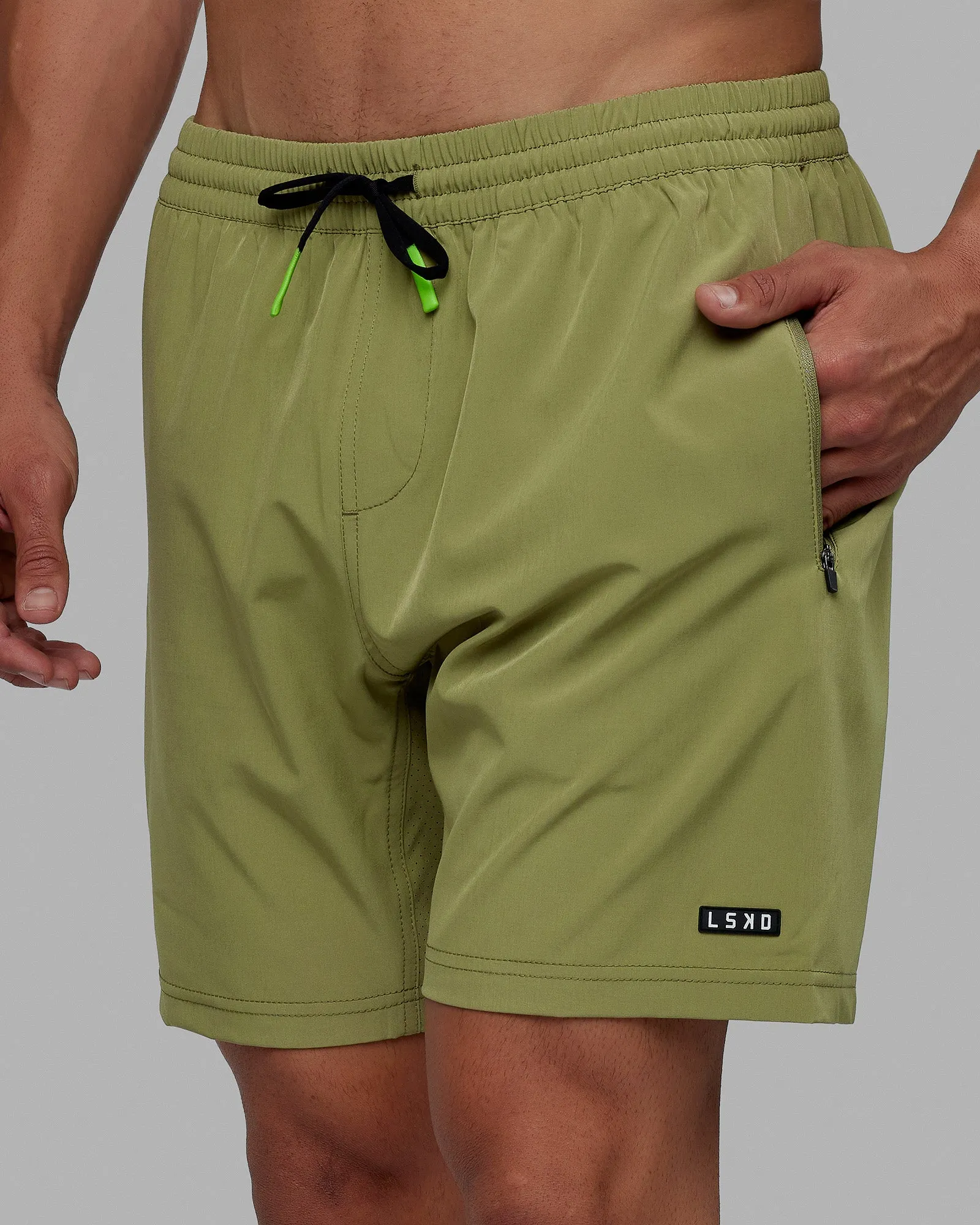 Rep 7" Performance Short - Moss Stone-Lime button fly Comfort Flex
