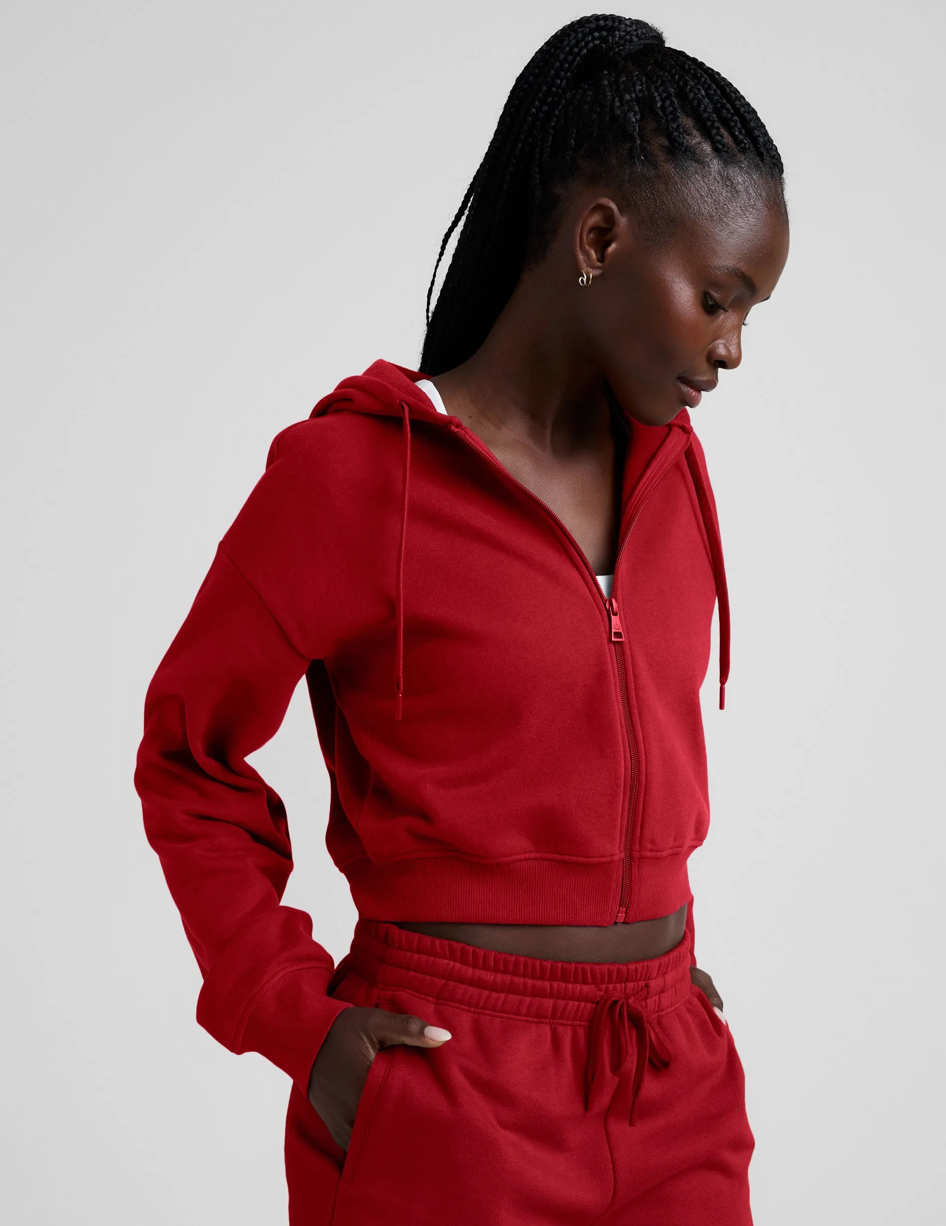 LuxeFleece Zip Up Hoodie lanyard accents goes with leggings