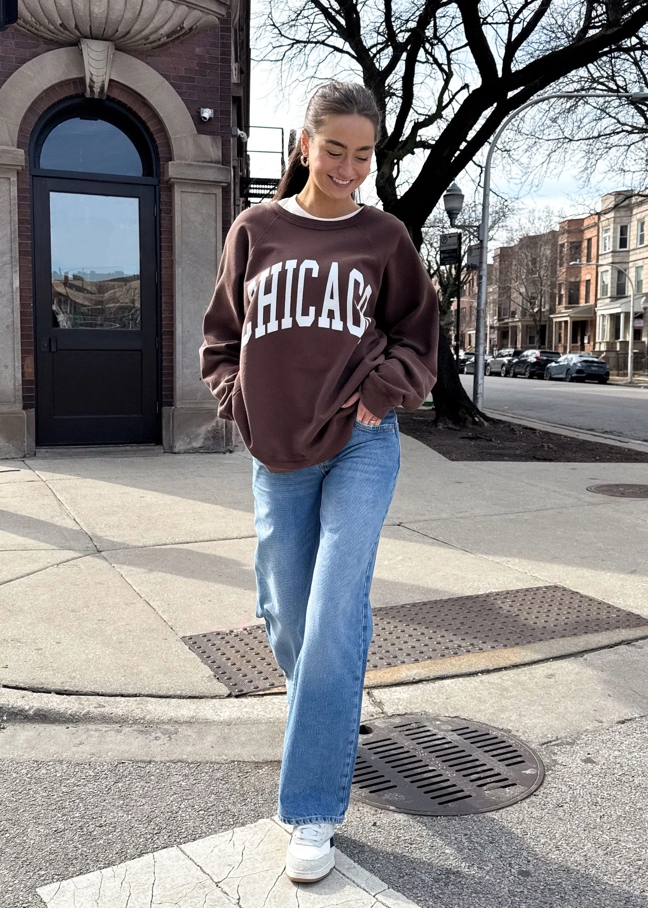 Chicago Classic Crew Sweatshirt - Vintage Chocolate Satin Lining