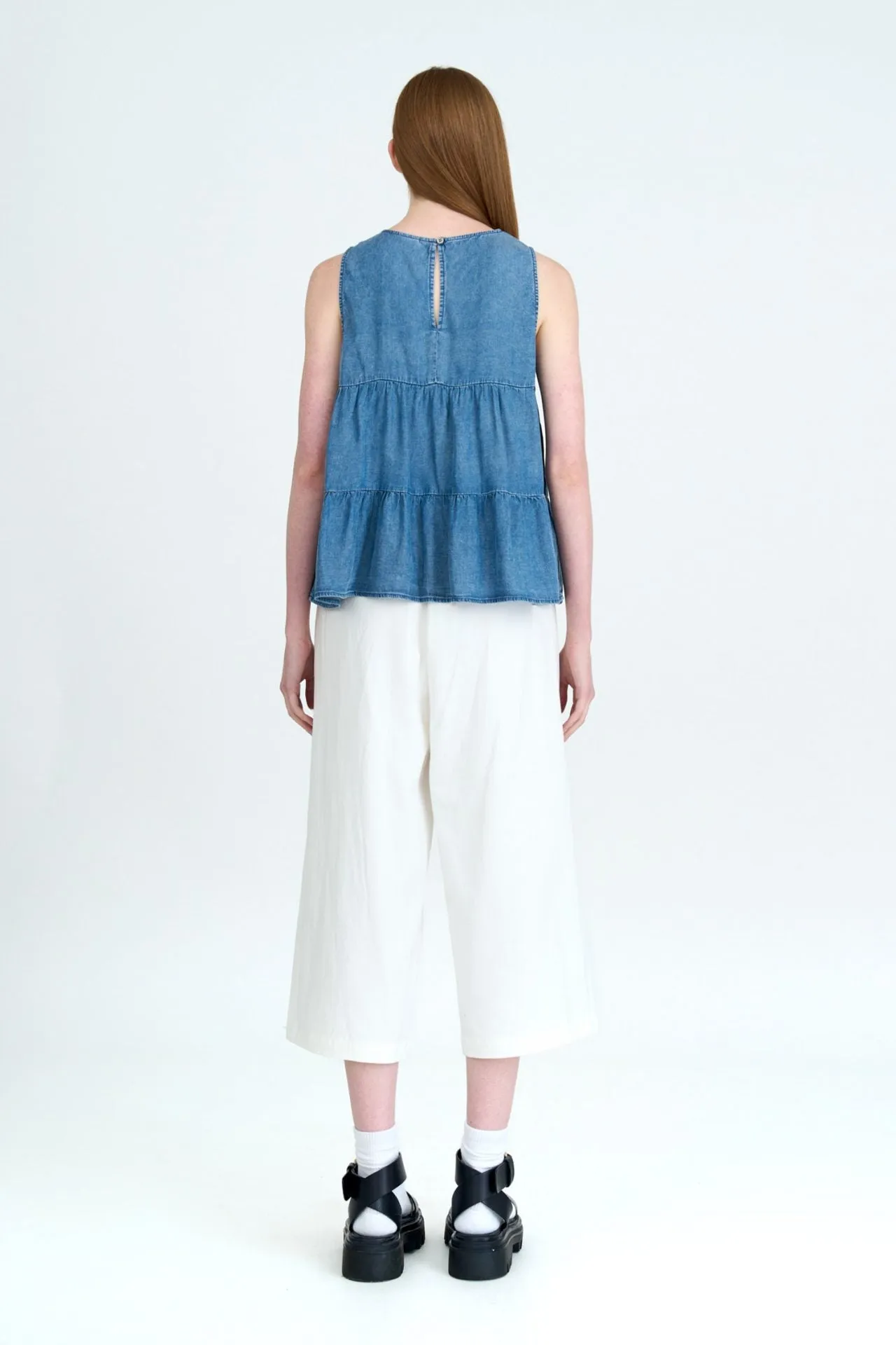 Denim Tiered Sleeveless Blouse [AT] Weekender Wear