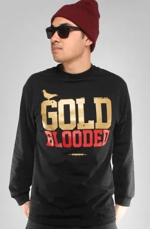 Gold Blooded (Men's Black/Red Long Sleeve Tee) Trendy Wear Non Shrink Material