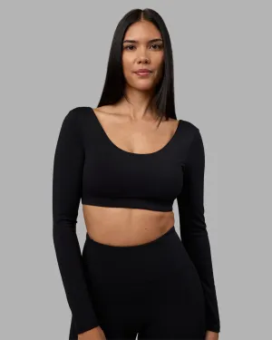 High Neck Aria Long Sleeve Sports Bra - Black