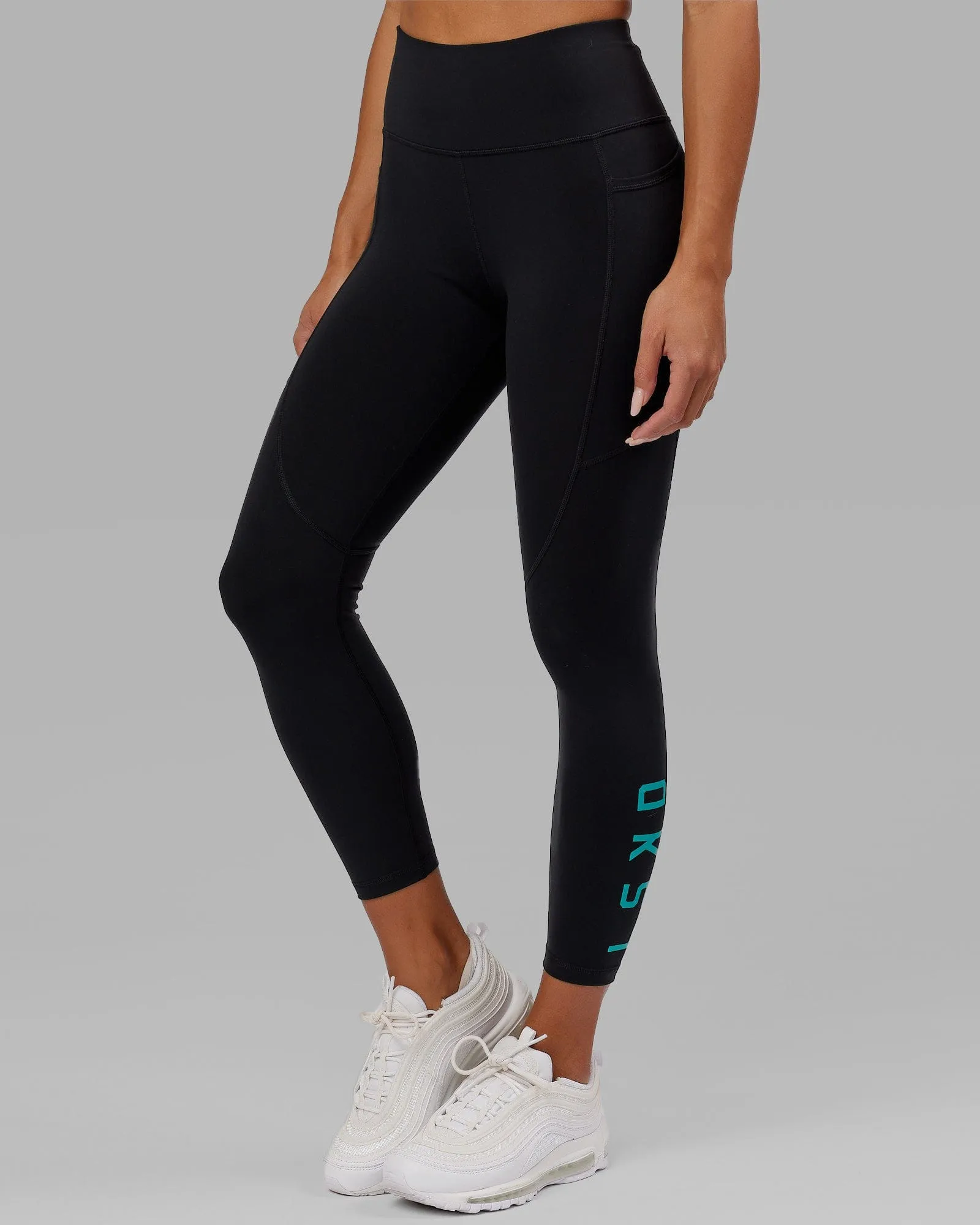 Rep Ultra High-Rise 7/8 Legging Pockets - Black-Hyper Teal Stretchable Fabric
