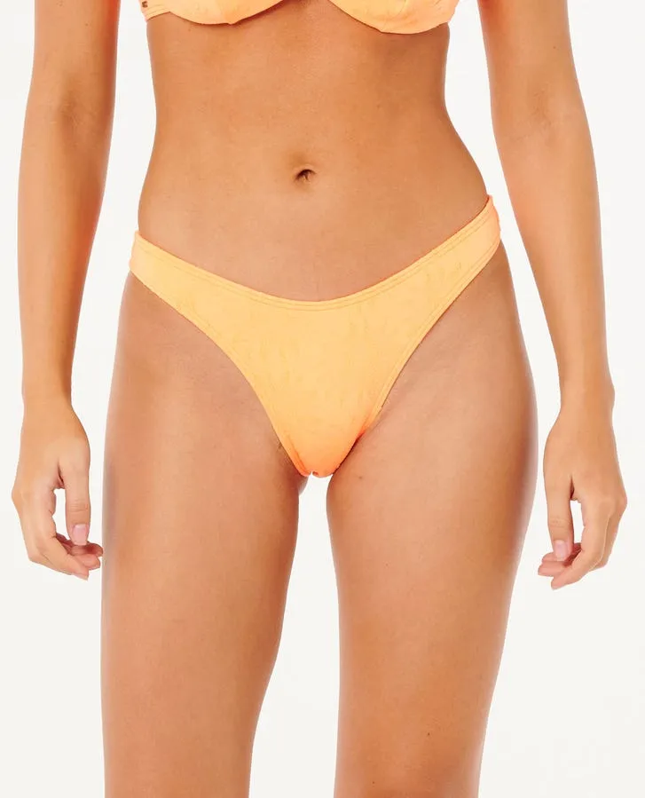 Hydrodynamic Silhouette Glossy-Texture Rip Curl Dusk Textured Hi Leg Cheeky Bottom-Electric Peach