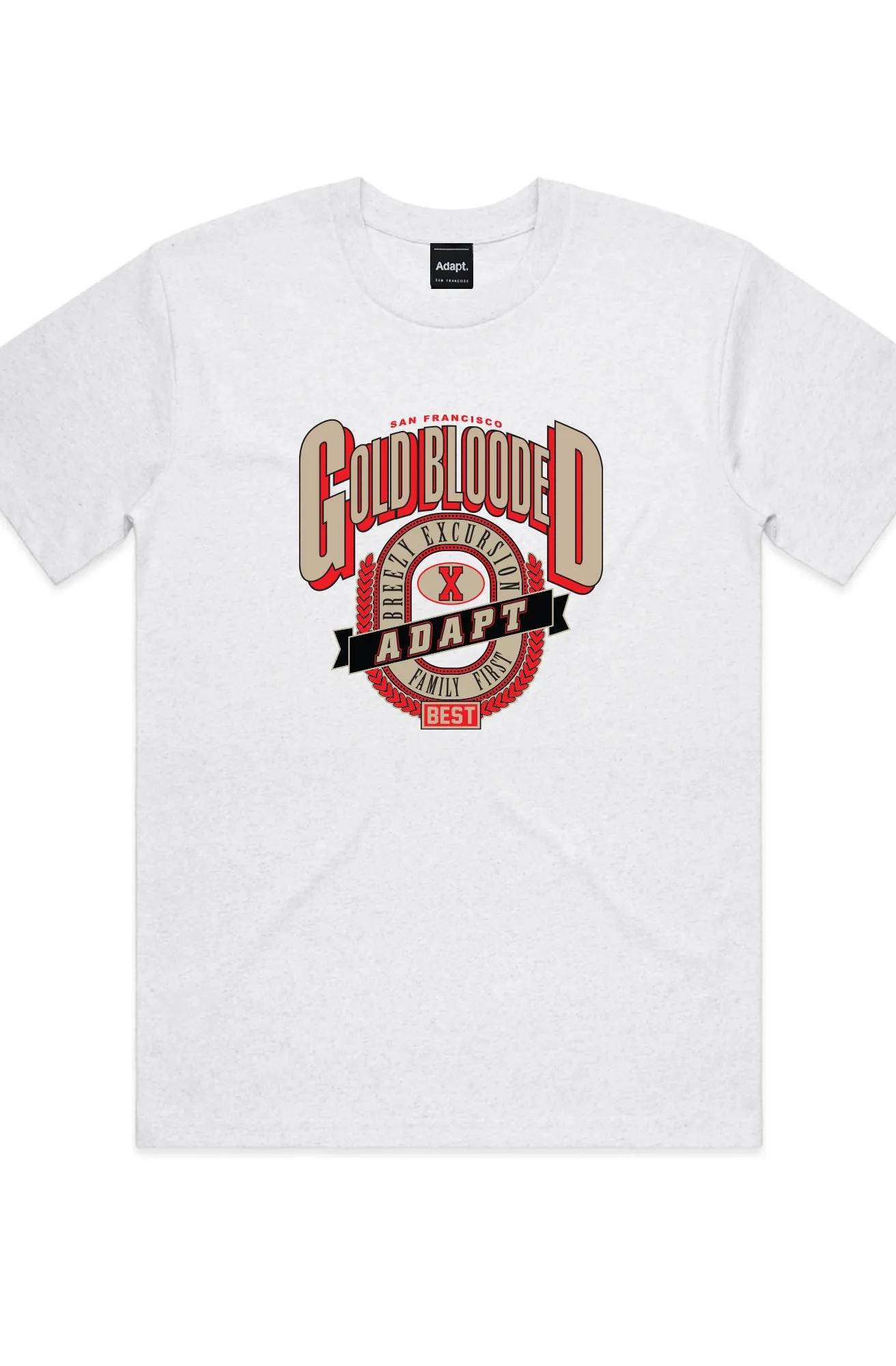 Travel Friendly Cool Style Breezy Excursion X Adapt :: Gold Blooded Breezy (Men's White Heather Tee)