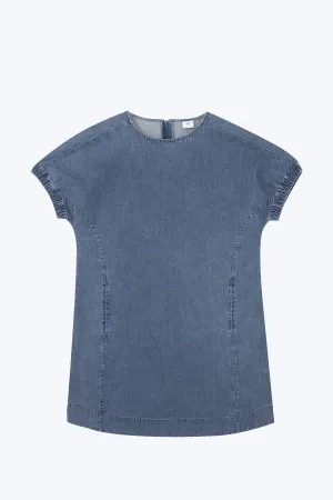 Denim Elasticised Cuff Dress - Denim [AT] Street Fashion Casual Winter Warmth