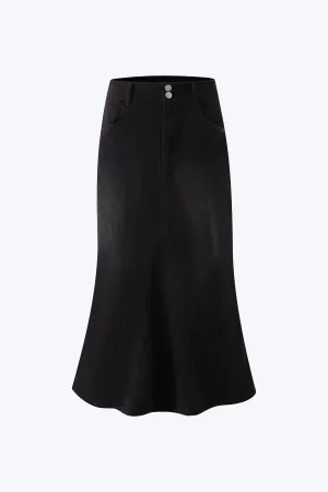 Anytime Wear Denim Flare Skirt - Black