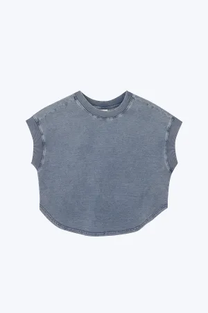 Essential Layer Denim Ribbed Collar Tee - Denim