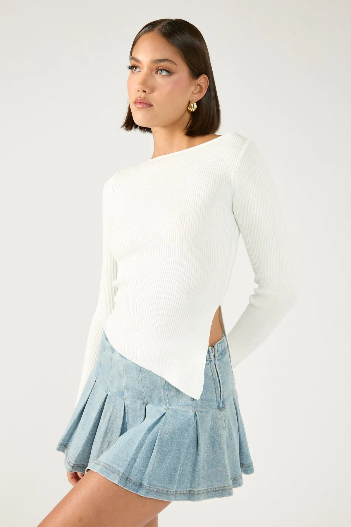 Sheer Overlay Modern Cut Perfect Stranger Georgie Pleated Denim Mini Skirt Light Blue Denim